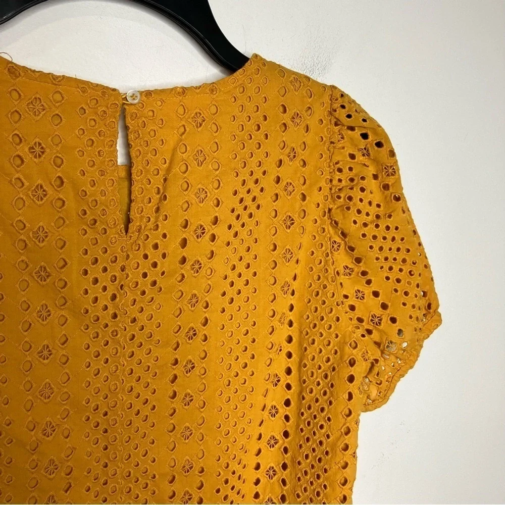J. Crew eyelet puffed sleeve blouse golden‎ yellow size XS